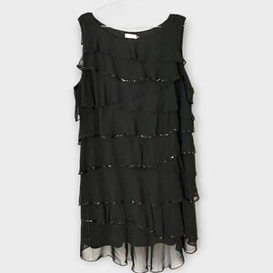 Calvin Klein Womens Dress SZ 16 Formal Black Tiered Ruffle Dress Sleeveless‎